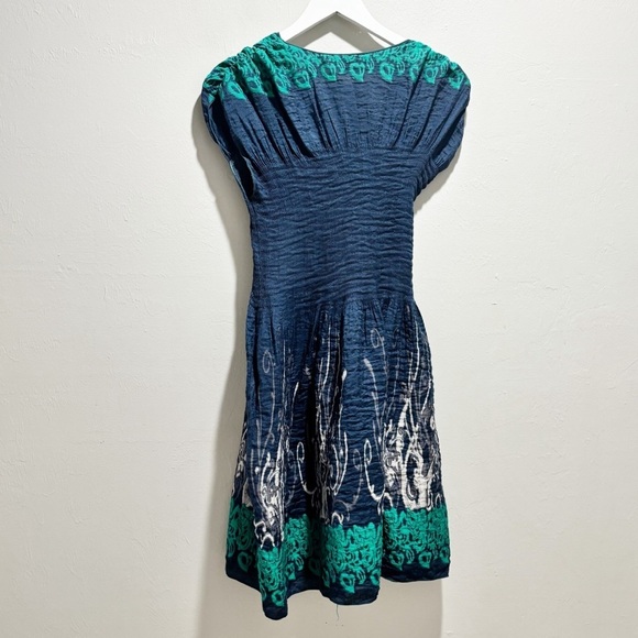 MAX STUDIO Women’s Blue Green Woven Structured Skirt Stretch Waist Dress Size S - Picture 3 of 9